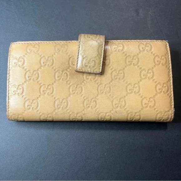 Authentic Gucci Vintage Tan Long Wallet Made In Italy Monogram Women’s - Picture 3 of 15